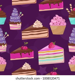 Seamless pattern of cute cakes donut vector food