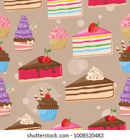 Seamless pattern of cute cakes donut vector food