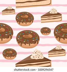 Seamless pattern of cute cakes donut vector food