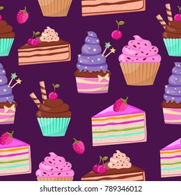 Seamless pattern of cute cakes donut vector food