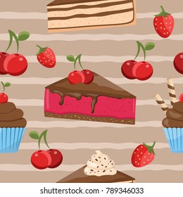 Seamless pattern of cute cakes donut vector food