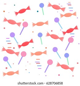 Seamless pattern with cute candies and lollipops. Vector illustration