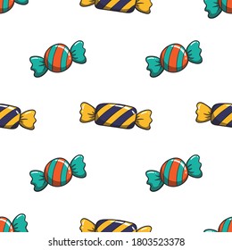 seamless pattern of cute candy with colored hand drawn style