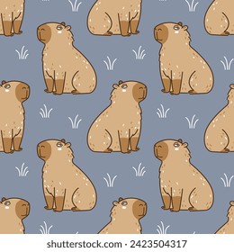 Patrón sin inconvenientes con un bonito artoon de с capibara en gris - fondo animal divertido para Tu diseño de papel textil y envolvente