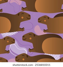 Padrão contínuo com capibaras bonitas e formas abstratas, ilustração de stock de vetor plano com capibaras como um padrão escandinavo sem fim, sstkBackgrounds