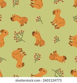 Seamless pattern with cute capybaras. Design for fabric, textile, wallpaper, packaging
