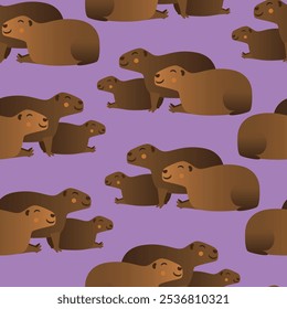 Seamless pattern with cute capybaras, flat vector stock illustration with capybaras as animal endless pattern, sstkBackgrounds