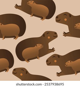 Padrão contínuo com capibaras bonitos juntos, ilustração de estoque de vetor plano com capibaras como padrão animal sem fim para sstkBackgrounds