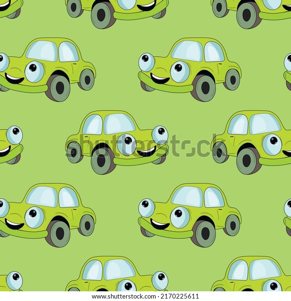 Seamless\
pattern with cute car on color background. Cartoot transport.\
Vector illustration. Doodle style. Design for baby print,\
invitation, poster, card, fabric,\
textile.