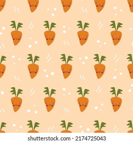 Patrón sin foco con zanahorias lindas. Diseño para papel, envoltura y textil. Ilustración vectorial.