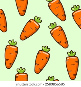 Seamless pattern with cute carrots. Print, wallpaper, packaging paper design, textiles, notebooks, notepads, tableware and other things.