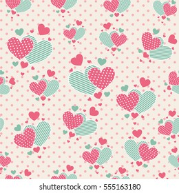 Seamless pattern with cute carrtoon hearts for scrapbook paper design