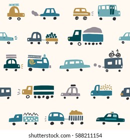 Seamless pattern with cute cars