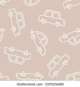 Seamless pattern with cute cars and beige background.