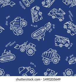 Seamless pattern with cute cars. children's cars handmade drawing
