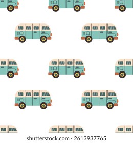 Seamless pattern with cute cars. Hand drawn cartoon transportation background. Used for fabric, textile, wallpaper, wrapping, kids apparel design. Cartoon vector