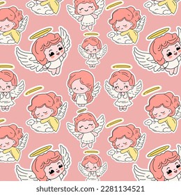 Seamless pattern with Cute cartoon angels . Vector illustration for mascot logo or stickers