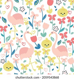Patrón sin inconvenientes con tira de dibujos animados tiernos y planta para impresión de tela, textil, papel de envoltura de regalo. vector colorido para textil, de estilo plano