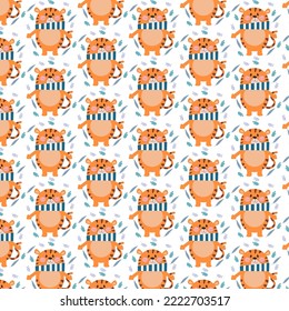 Seamless pattern of cute cartoon animal characters for baby prints.