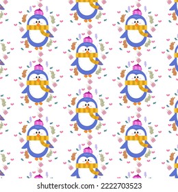 Seamless pattern of cute cartoon animal characters for baby prints.