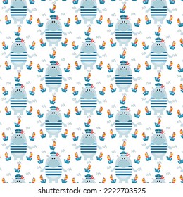 Seamless pattern of cute cartoon animal characters for baby prints.