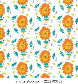 Seamless pattern of cute cartoon animal characters for baby prints.