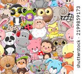 Seamless pattern with Cute Cartoon Animals
