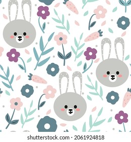 Seamless pattern with cute cartoon animals and plant for fabric print, textile, gift wrapping paper. colorful vector for textile, flat style