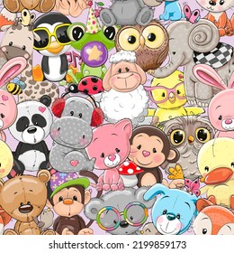 Seamless pattern with Cute Cartoon Animals