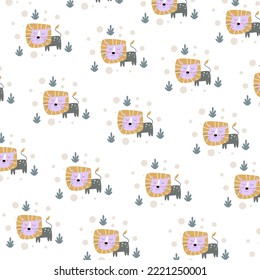 Seamless pattern with cute cartoon animals perfect for kids clothes design and decoration