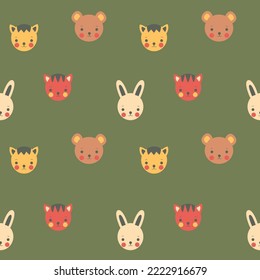 Seamless pattern with cute cartoon animals. Vector illustration.