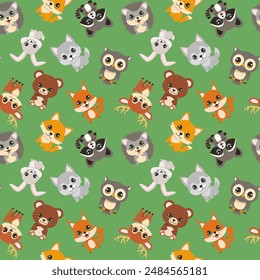 Seamless pattern with cute cartoon animals