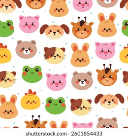 seamless pattern cute cartoon animals head. cute animal pattern, for wallpaper