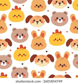 seamless pattern cute cartoon animals head. cute animal pattern, for wallpaper