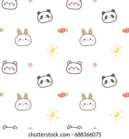 Seamless Pattern of Cute Cartoon Animals on White Background