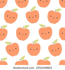 Patrón sin fisuras con personajes de manzana de dibujos animados lindos. Patrón sin costuras de la fruta. Ilustración vectorial en estilo plano