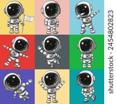 Seamless pattern Cute Cartoon astronauts on a colorful background