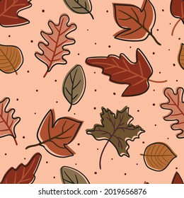 Seamless pattern with cute cartoon autumn leaves for fabric print, textile, gift wrapping paper. colorful vector for textile, flat style