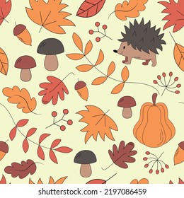 Seamless pattern with cute cartoon autumn elements for Thanksgiving day design
