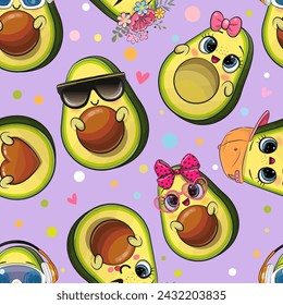 Seamless Pattern with cute cartoon avocados