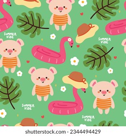 seamless pattern cute cartoon baby pig with summer vibes. cute summer wallpaper for background, card, gift wrap paper