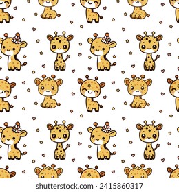 Seamless pattern with cute cartoon baby giraffe. Vector illustration.