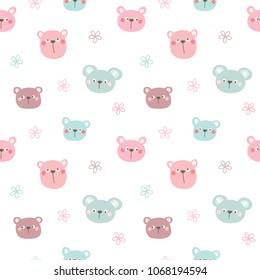 Seamless Pattern of Cute Cartoon Bear Face Design on White Background