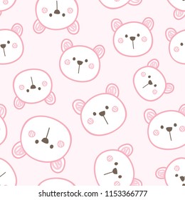 Seamless Pattern of Cute Cartoon Bear Face Design on Pink Background