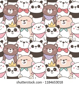 Seamless Pattern with Cute Cartoon Bear and Panda Illustration Design