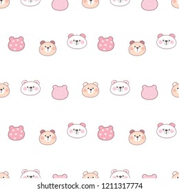 Seamless Pattern with Cute Cartoon Bear Face Design on White Background