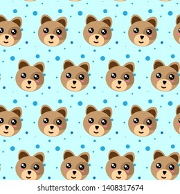 seamless pattern with cute cartoon bear face vector illustration for animal background