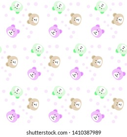 seamless pattern with cute cartoon bear face design on white background