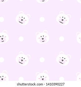 seamless pattern with cute cartoon bear face design on pink background