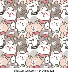 Seamless Pattern with Cute Cartoon Bear Illustration 
